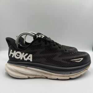 Hoka One One Clifton 9 Women's Size D Wide Black White Running Shoes Sneakers